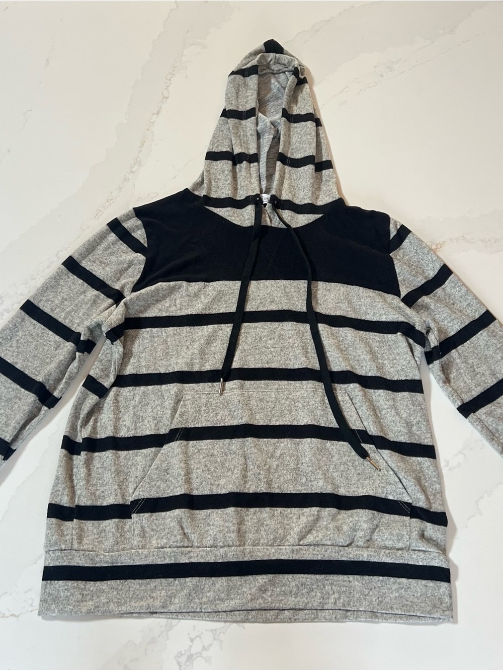Kaileigh Black & Gray Striped Hooded Sweatshirt